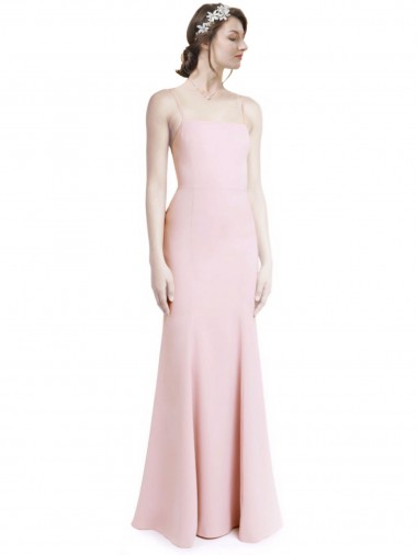 Square Neck Long Stretch Crepe Pink Sleeveless Prom Dress / Bridesmaid Dress Victoria