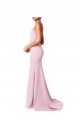 Square Neck Long Stretch Crepe Pink Sleeveless Prom Dress / Bridesmaid Dress Victoria