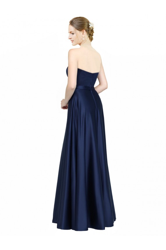 Sweetheart Long Stretch Satin Dark Navy Sleeveless Black Tie Evening Gown / Bridesmaid Dress Victoria
