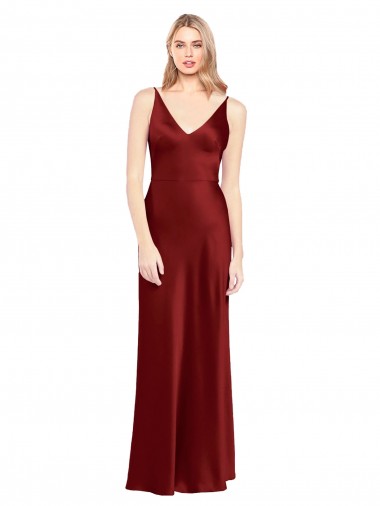 V-Neck Long Stretch Satin Burgundy Sleeveless Formal Evening Gown / Prom Dress / Bridesmaid Dress Victoria
