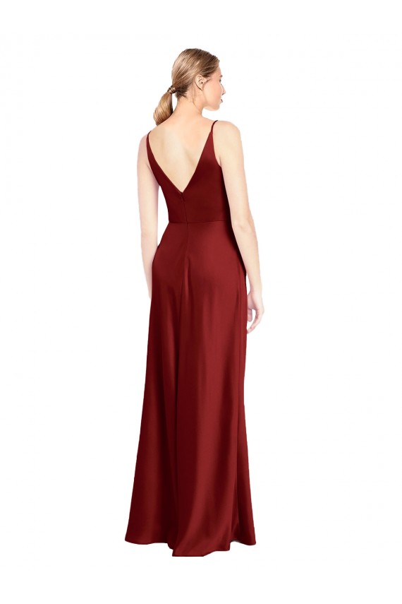 V-Neck Long Stretch Satin Burgundy Sleeveless Formal Evening Gown / Prom Dress / Bridesmaid Dress Victoria