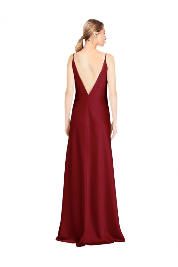V-Neck Long Stretch Satin Burgundy Sleeveless Black Tie Evening Gown / Prom Dress / Bridesmaid Dress Victoria