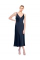 V-Neck Midi Length Stretch Satin Dark Navy Sleeveless Formal Evening Gown / Prom Dress / Bridesmaid Dress Victoria