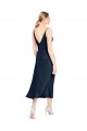 V-Neck Midi Length Stretch Satin Dark Navy Sleeveless Formal Evening Gown / Prom Dress / Bridesmaid Dress Victoria