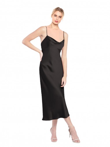Cowl Neck Midi Length Stretch Satin Black Sleeveless Formal Evening Gown / Prom Dress / Bridesmaid Dress Victoria