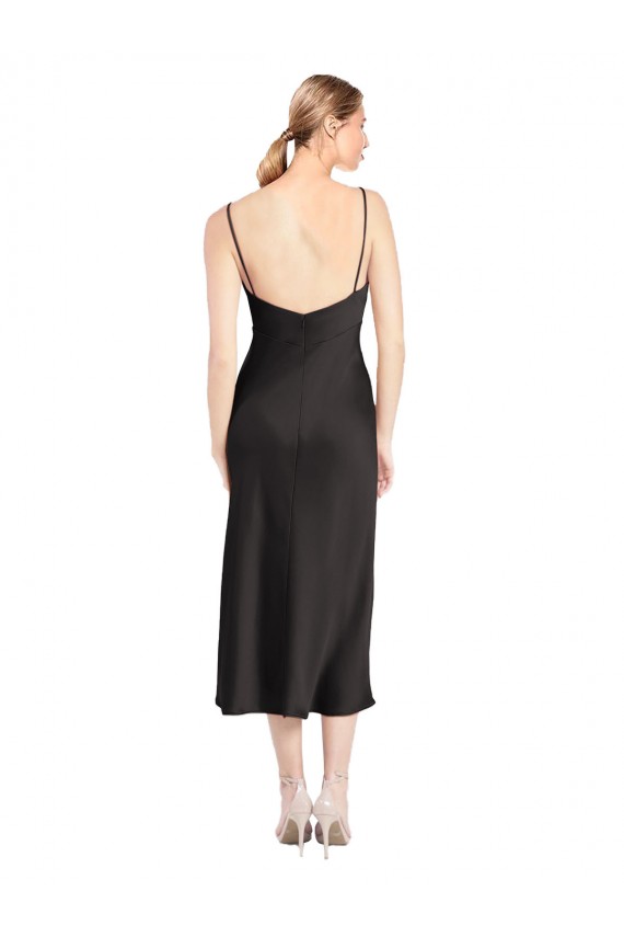 Cowl Neck Midi Length Stretch Satin Black Sleeveless Formal Evening Gown / Prom Dress / Bridesmaid Dress Victoria