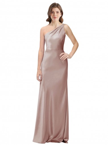 One Shoulder Long Stretch Satin Dusty Pink Sleeveless Formal Evening Gown / Prom Dress / Bridesmaid Dress Victoria