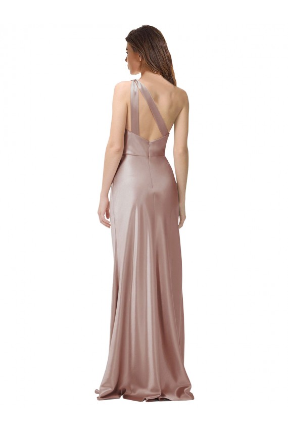 One Shoulder Long Stretch Satin Dusty Pink Sleeveless Formal Evening Gown / Prom Dress / Bridesmaid Dress Victoria