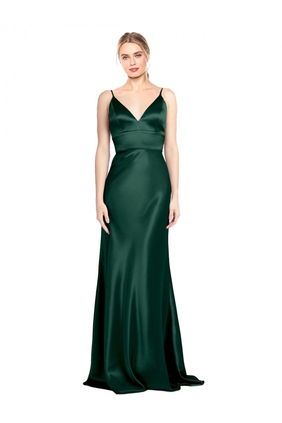 High Neck Long Stretch Satin Hunter Sleeveless Formal Evening Gown / Prom Dress / Bridesmaid Dress Victoria