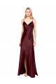 V-Neck Long Stretch Satin Burgundy Gold Sleeveless Bridesmaid Dress / Evening Dress Victoria