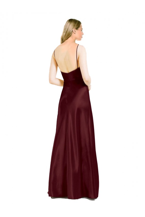 V-Neck Long Stretch Satin Burgundy Gold Sleeveless Bridesmaid Dress / Evening Dress Victoria