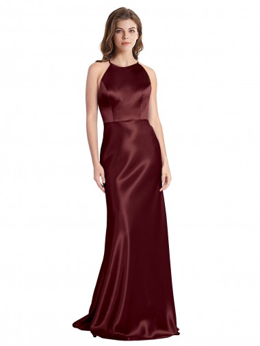V-Neck Long Stretch Satin Burgundy Gold Sleeveless Formal Evening Gown / Prom Dress / Bridesmaid Dress Victoria