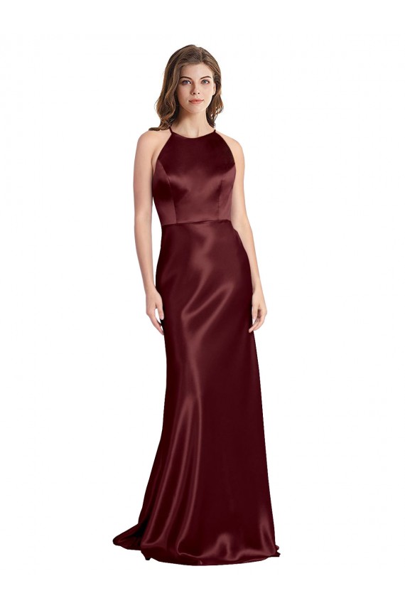 V-Neck Long Stretch Satin Burgundy Gold Sleeveless Formal Evening Gown / Prom Dress / Bridesmaid Dress Victoria