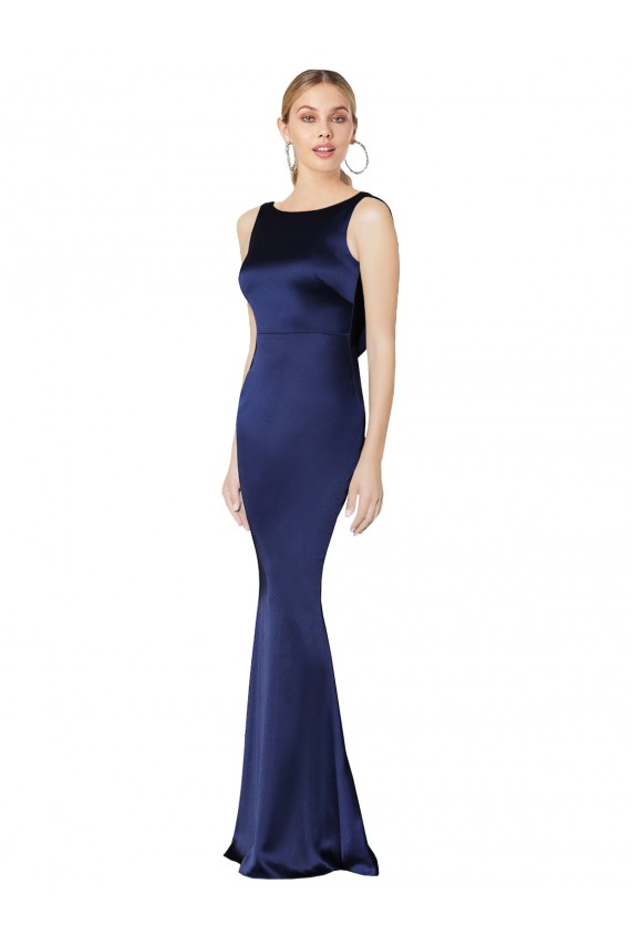 High Neck Long Stretch Satin Dark Navy Sleeveless Formal Evening Gown / Prom Dress / Bridesmaid Dress Victoria