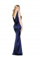 High Neck Long Stretch Satin Dark Navy Sleeveless Formal Evening Gown / Prom Dress / Bridesmaid Dress Victoria