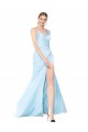 V-Neck Long Stretch Satin Light Sky Blue Sleeveless Formal Evening Gown / Prom Dress / Bridesmaid Dress Victoria
