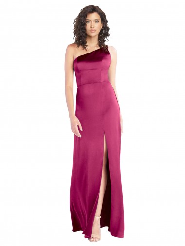 One Shoulder Long Stretch Satin Fuchsia Sleeveless Formal Evening Gown / Prom Dress / Bridesmaid Dress Victoria