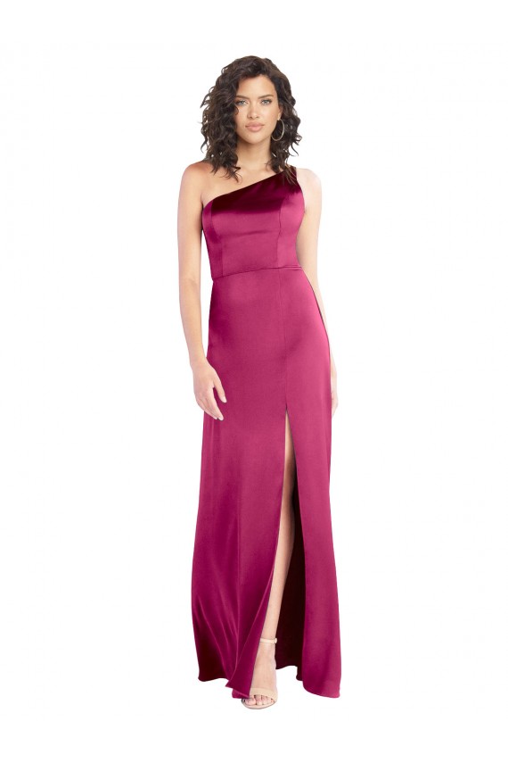 One Shoulder Long Stretch Satin Fuchsia Sleeveless Formal Evening Gown / Prom Dress / Bridesmaid Dress Victoria