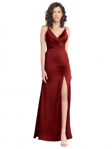 V-Neck Long Stretch Satin Burgundy Sleeveless Formal Dress / Bridesmaid Dress Victoria