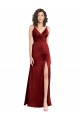 V-Neck Long Stretch Satin Burgundy Sleeveless Formal Dress / Bridesmaid Dress Victoria