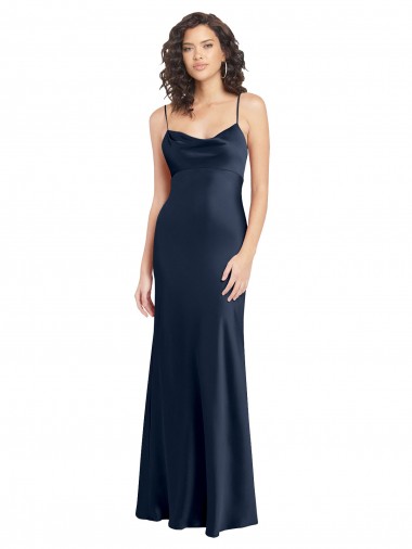 Cowl Neck Long Stretch Satin Dark Navy Sleeveless Black Tie Evening Gown / Prom Dress / Bridesmaid Dress Victoria