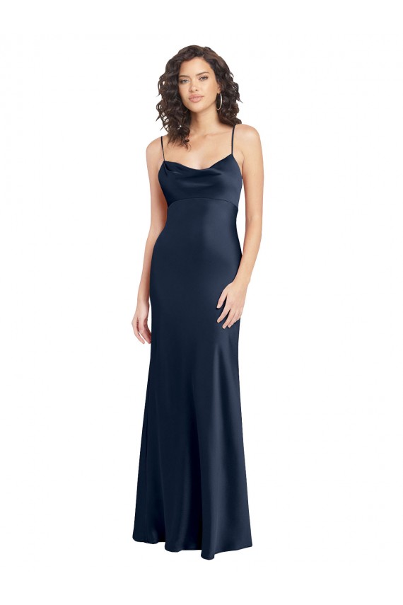 Cowl Neck Long Stretch Satin Dark Navy Sleeveless Black Tie Evening Gown / Prom Dress / Bridesmaid Dress Victoria