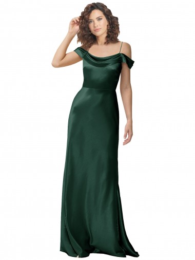 Spaghetti Straps Long Stretch Satin Hunter Sleeveless Formal Evening Gown / Prom Dress / Bridesmaid Dress Victoria