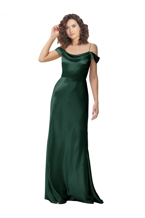 Spaghetti Straps Long Stretch Satin Hunter Sleeveless Formal Evening Gown / Prom Dress / Bridesmaid Dress Victoria