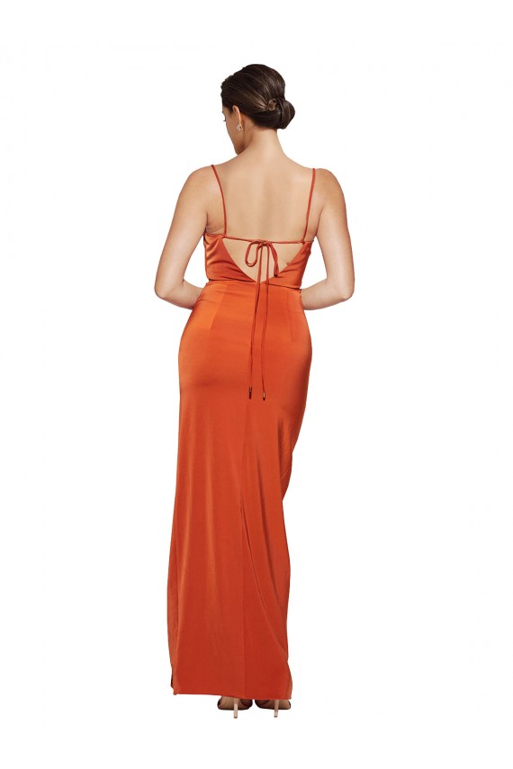 Cowl Neck Sweep Train Stretch Satin Rust Sleeveless Formal Evening Gown / Prom Dress / Bridesmaid Dress Victoria