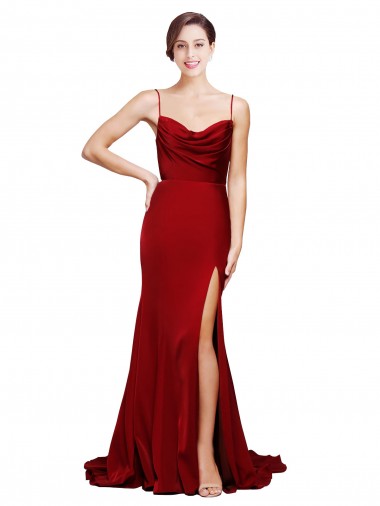 Cowl Neck Sweep Train Stretch Satin Burgundy Sleeveless Black Tie Evening Gown / Prom Dress / Bridesmaid Dress Victoria