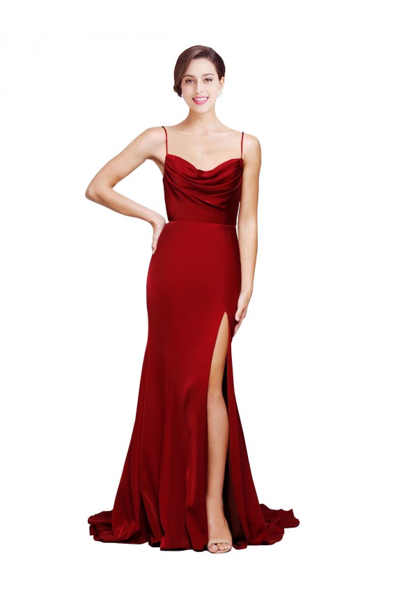 Cowl Neck Sweep Train Stretch Satin Burgundy Sleeveless Black Tie Evening Gown / Prom Dress / Bridesmaid Dress Victoria