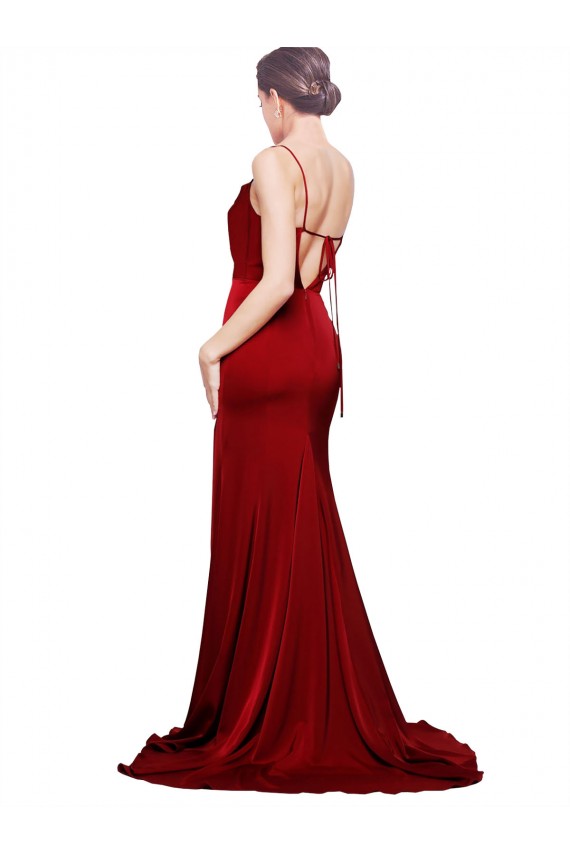 Cowl Neck Sweep Train Stretch Satin Burgundy Sleeveless Black Tie Evening Gown / Prom Dress / Bridesmaid Dress Victoria