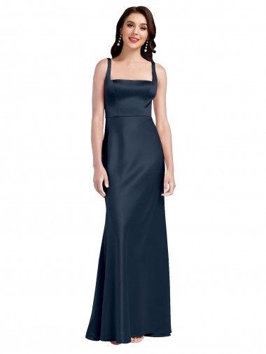 Square Neck Long Stretch Satin Dark Navy Sleeveless Formal Evening Gown / Prom Dress / Bridesmaid Dress Victoria