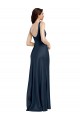 Square Neck Long Stretch Satin Dark Navy Sleeveless Formal Evening Gown / Prom Dress / Bridesmaid Dress Victoria