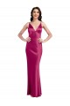 V-Neck Long Stretch Satin Fuchsia Sleeveless Formal Evening Dress / Bridesmaid Dress Victoria