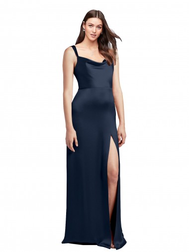 Cowl Neck Long Stretch Satin Dark Navy Sleeveless Formal Evening Gown / Prom Dress / Bridesmaid Dress Victoria