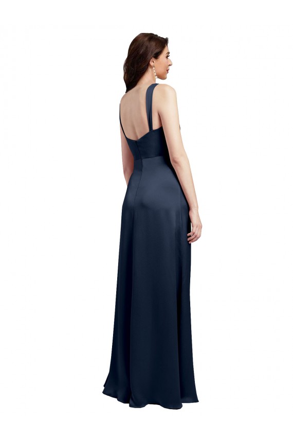 Cowl Neck Long Stretch Satin Dark Navy Sleeveless Formal Evening Gown / Prom Dress / Bridesmaid Dress Victoria