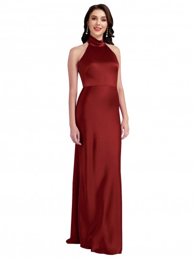 Halter Neck Long Stretch Satin Burgundy Sleeveless Black Tie Evening Gown / Prom Dress / Bridesmaid Dress Victoria