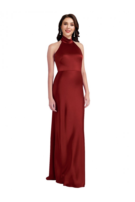 Halter Neck Long Stretch Satin Burgundy Sleeveless Black Tie Evening Gown / Prom Dress / Bridesmaid Dress Victoria
