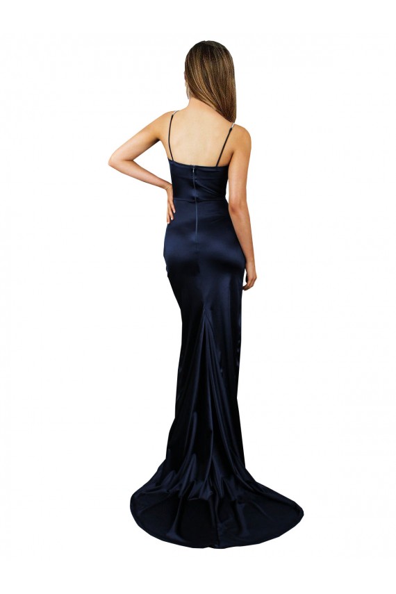 Sweetheart Long Stretch Satin Dark Navy Sleeveless Formal Evening Gown / Prom Dress / Bridesmaid Dress Victoria