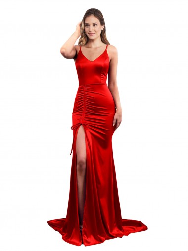 Sweetheart Long Stretch Satin Red Sleeveless Evening Dress / Bridesmaid Dress Victoria