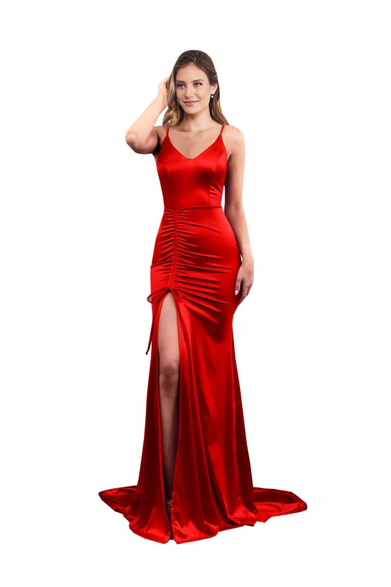 Sweetheart Long Stretch Satin Red Sleeveless Evening Dress / Bridesmaid Dress Victoria