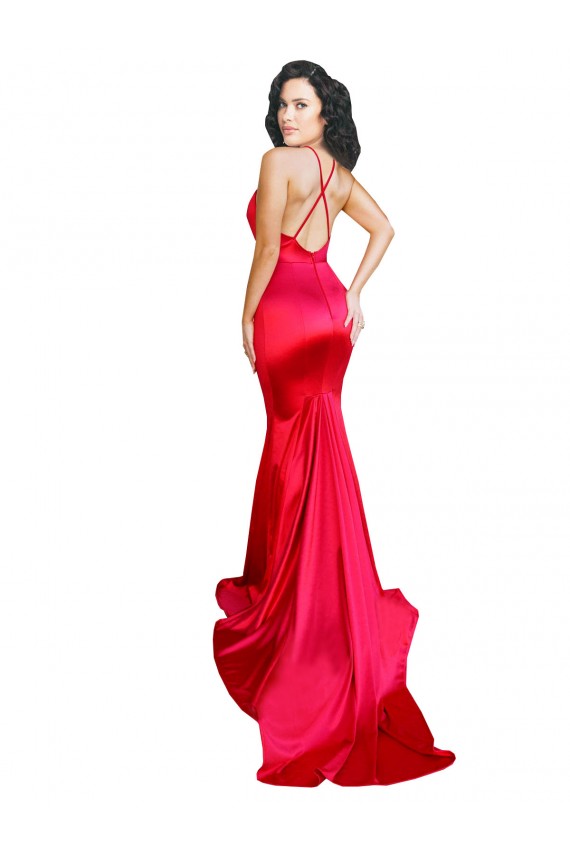 Sweetheart Long Stretch Satin Red Sleeveless Formal Evening Gown / Prom Dress / Bridesmaid Dress Victoria