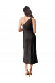 One Shoulder Midi Length Stretch Satin Black Sleeveless Black Tie Evening Dress / Prom Dress / Bridesmaid Dress Victoria