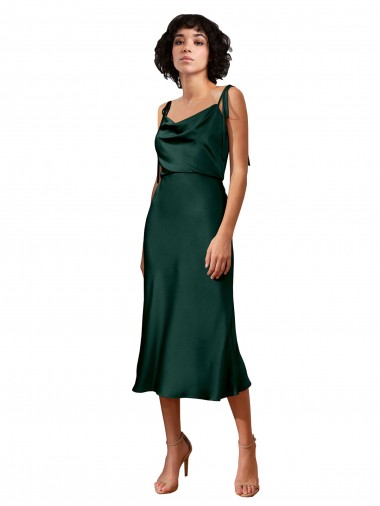 Cowl Neck Midi Length Stretch Satin Hunter Sleeveless Black Tie Evening Gown / Prom Dress / Bridesmaid Dress Victoria