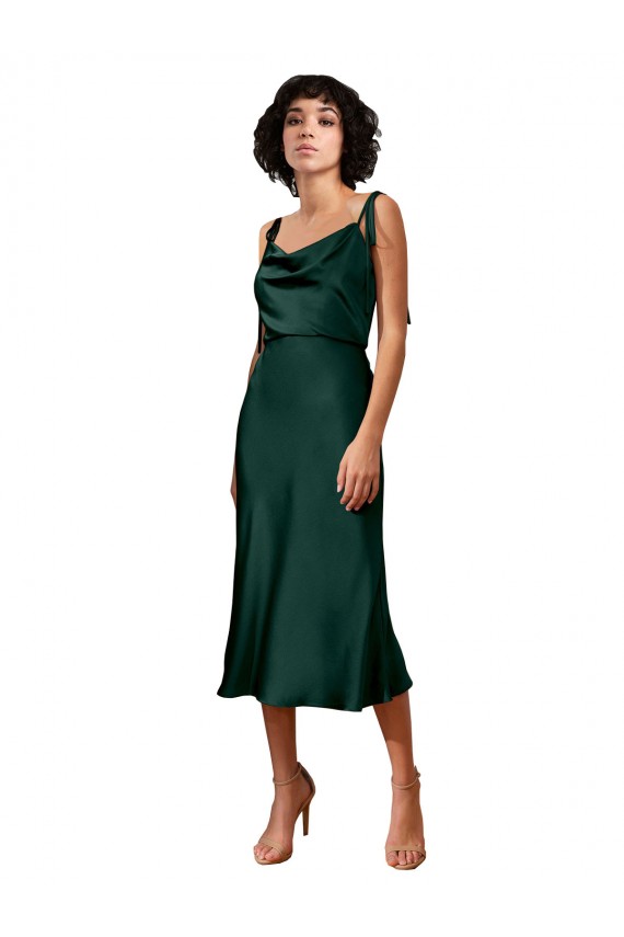Cowl Neck Midi Length Stretch Satin Hunter Sleeveless Black Tie Evening Gown / Prom Dress / Bridesmaid Dress Victoria