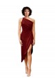 One Shoulder Midi Length Stretch Satin Burgundy Sleeveless Black Tie Evening Gown / Prom Dress / Bridesmaid Dress Victoria
