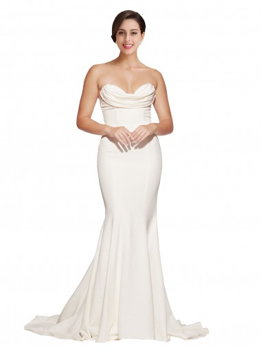 Strapless Sweep Train Stretch Satin Ivory Sleeveless Formal Evening Gown / Prom Dress / Bridesmaid Dress Victoria