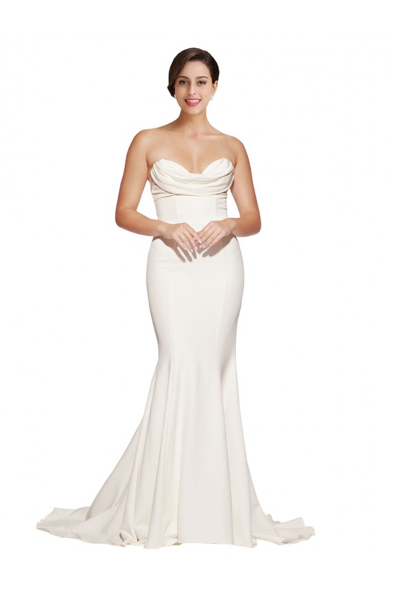 Strapless Sweep Train Stretch Satin Ivory Sleeveless Formal Evening Gown / Prom Dress / Bridesmaid Dress Victoria