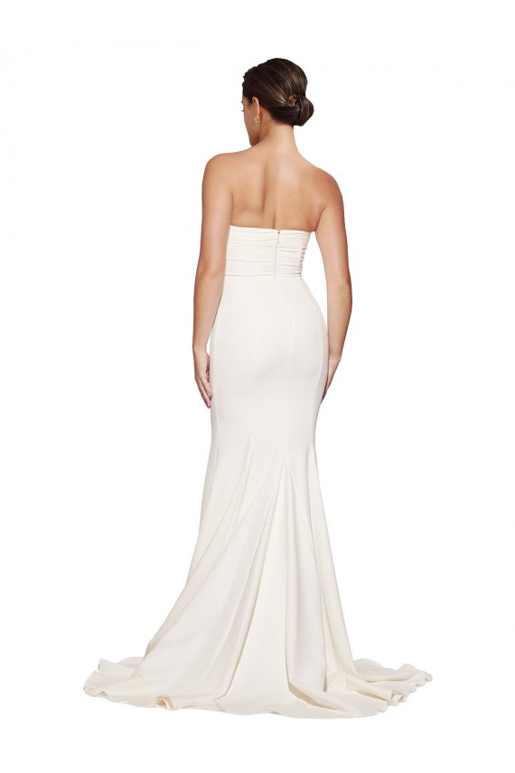 Strapless Sweep Train Stretch Satin Ivory Sleeveless Formal Evening Gown / Prom Dress / Bridesmaid Dress Victoria